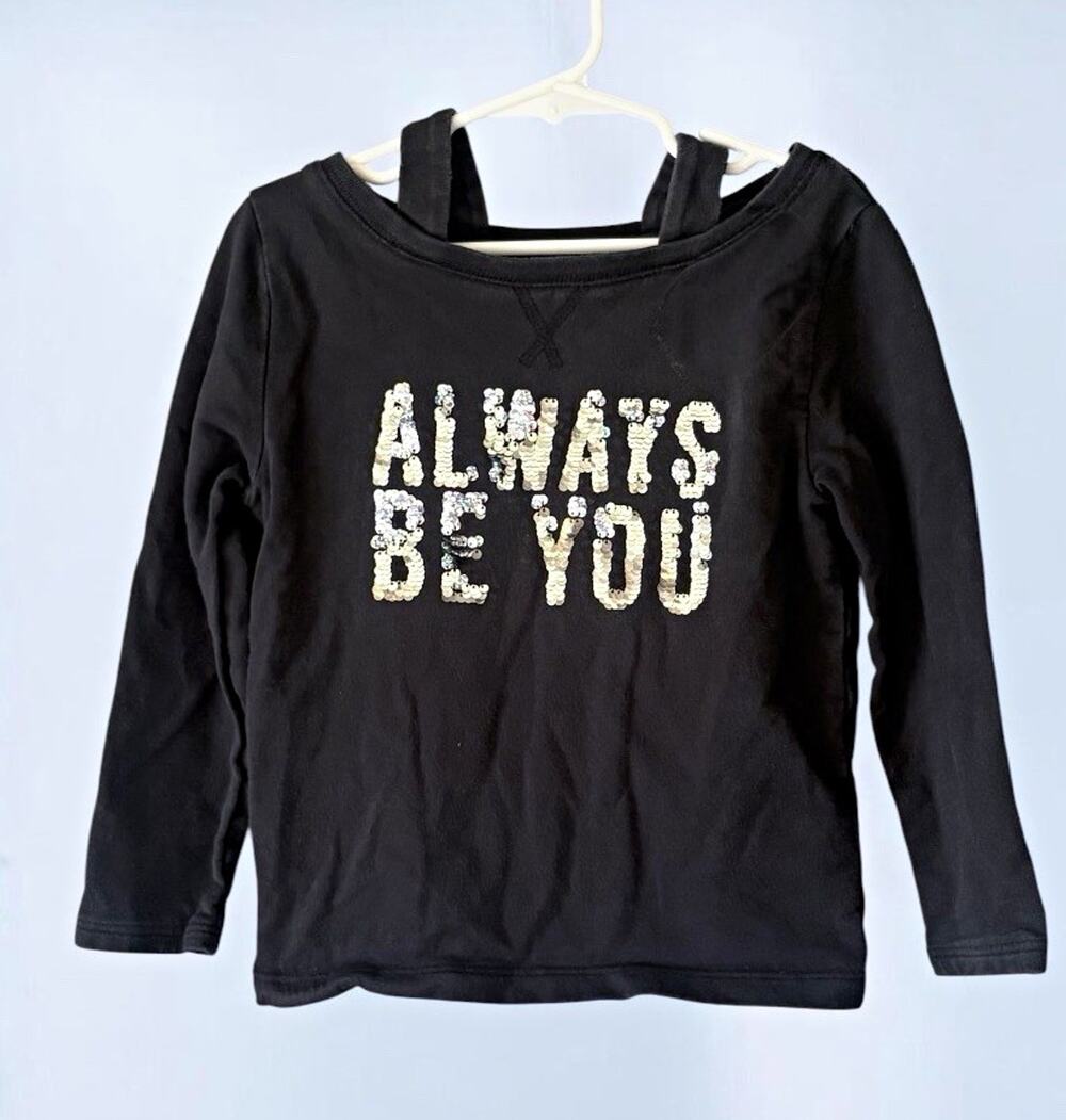 Carters Kid Girls Black Long Sleeve Shirt Size 6 6x Sequin Always Be You Cutout
